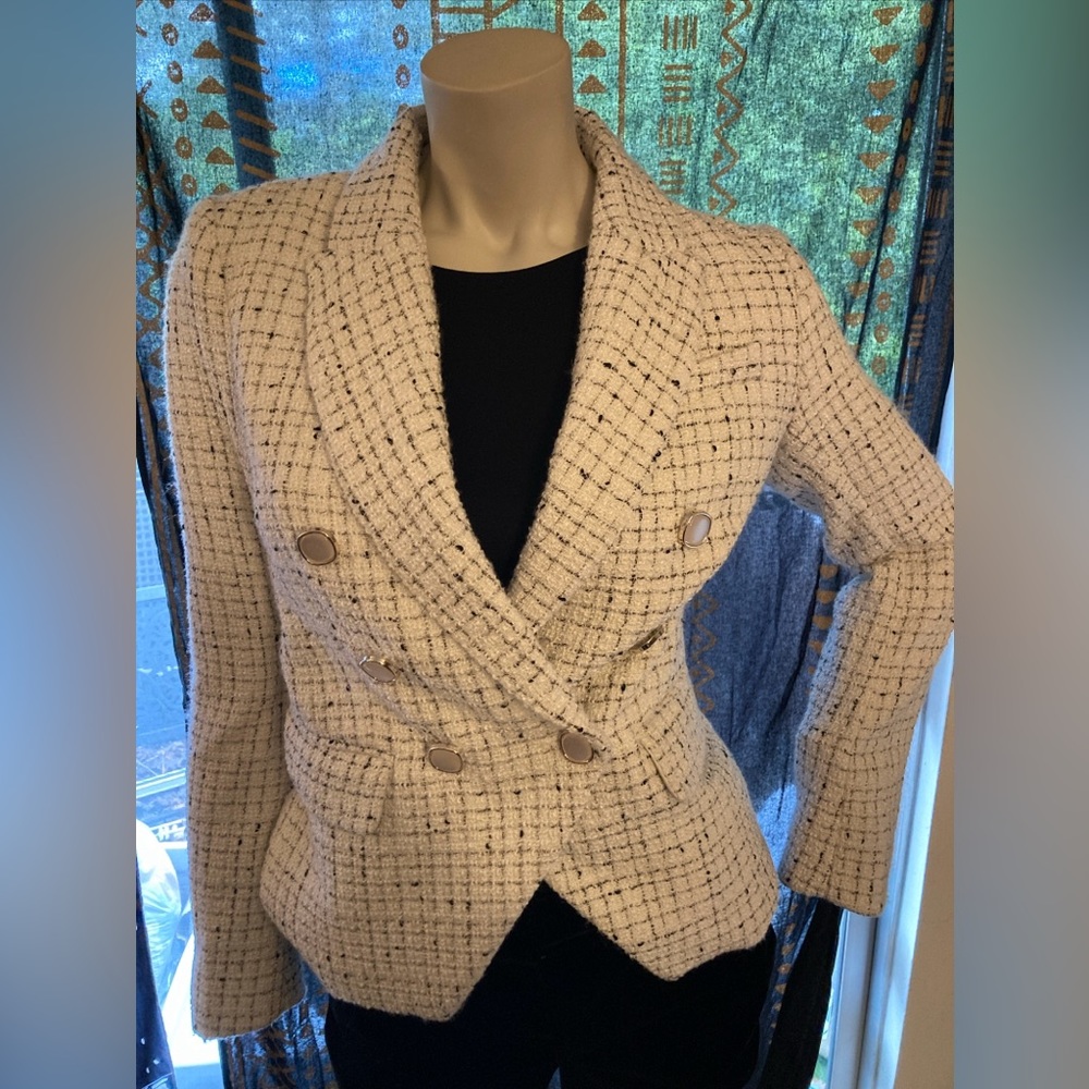 Rachel Zoe Small White Tweed Blazer Jacket Preowned Barely Worn